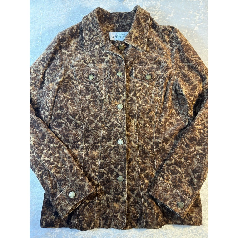 Vintage Jones New York Country Corduroy Jacket Womens M Brown Damask Y2K Boho
